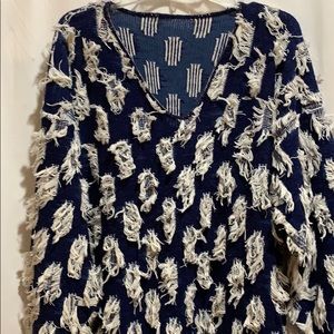 VINTAGE SWEATER NAVY SHAGGY UNIQUE SZ L/XL BOHO